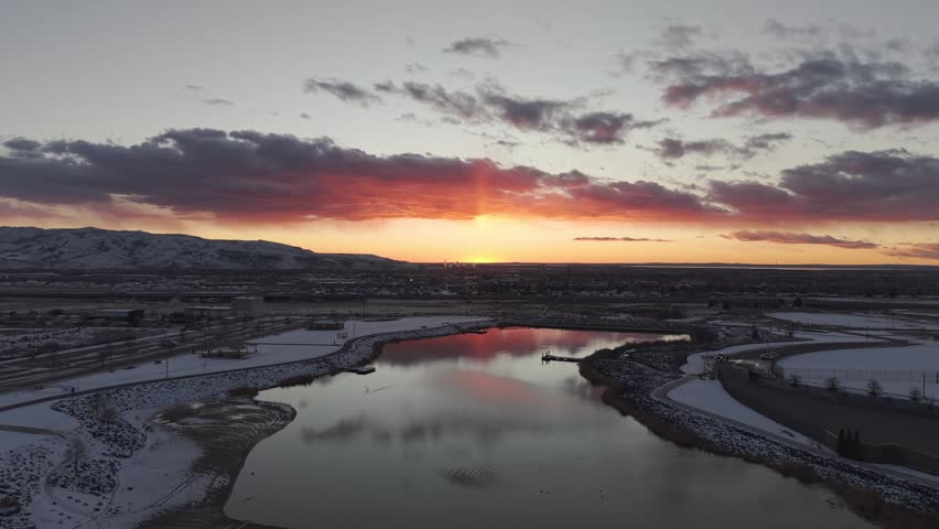 Sunset overlooking Pocatello, Idaho with drone.