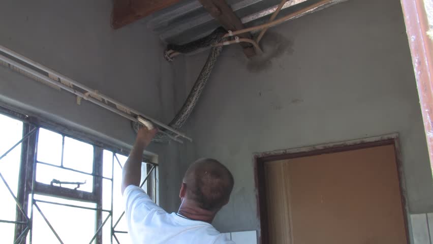 men carefully handle a massive African rock python From house Indoor Ceiling in a rural Botswana setting