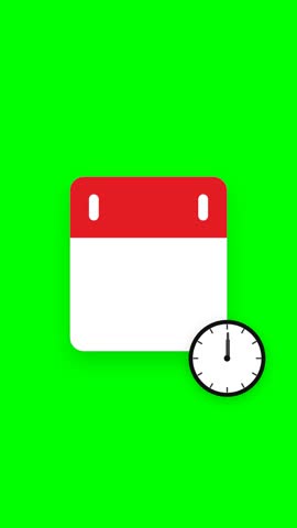 Vertical animation of a calendar page showing May 16th with an analog clock on a green screen for time management and scheduling concepts.