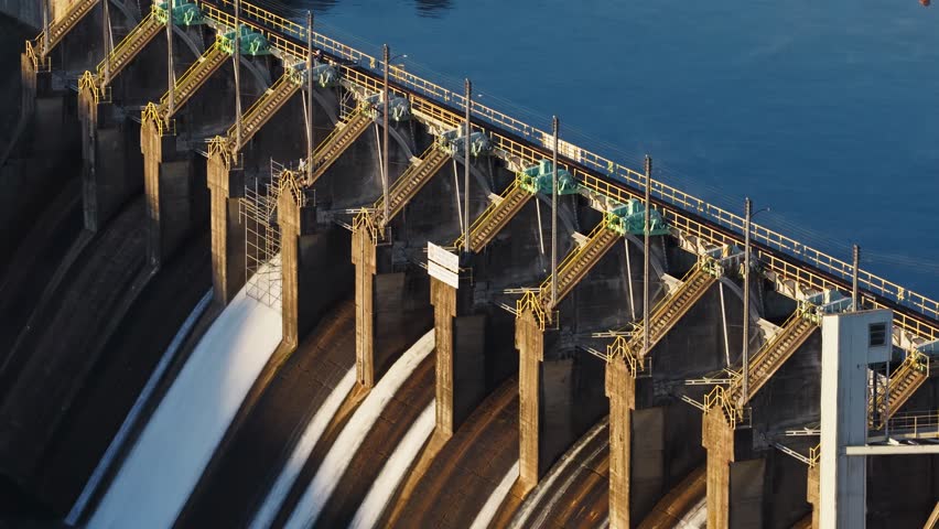 Controlled Spillway System Of Carpenter Dam On The Ouachita River Near Hot Springs, Arkansas, USA. Aerial Shot
