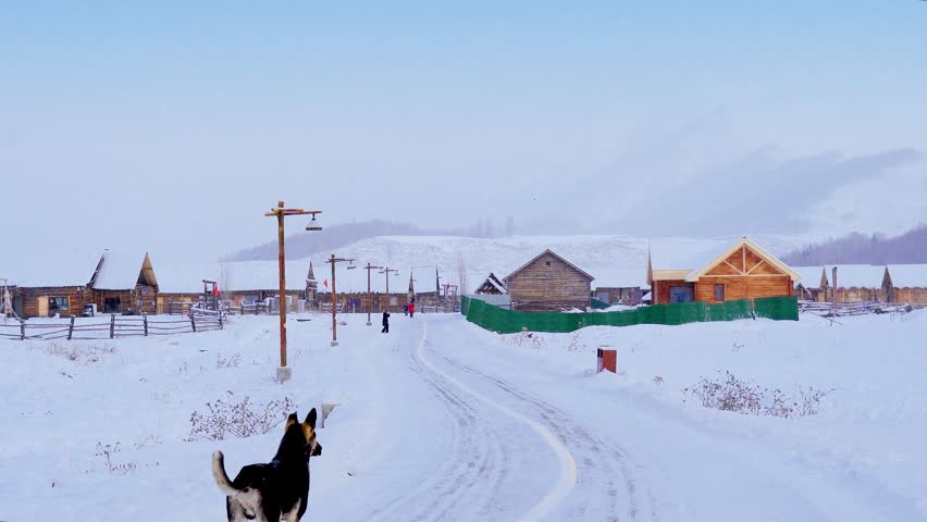 Snow Falling Gently Around a Rustic Wooden Cabin in Winter Wilderness