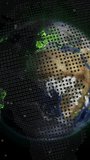 Vertical video: 3D globe rotating while camera panning spawning neon arcs linking global tech hubs. Halftone, dotmatrix, connectivity, planet, cyberspace, urban, vertical video - Powered by Shutterstock - Get 15% off with code: PIKWIZARD15