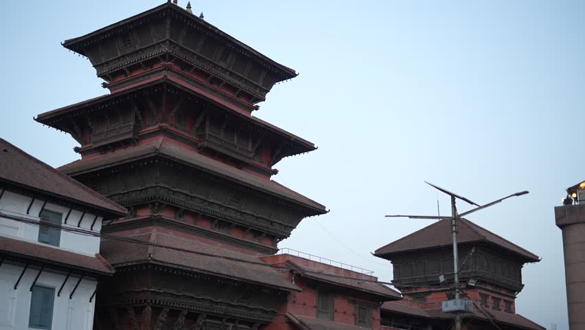 Wide Shot of the Historic Durbar Square in Kathmandu, Nepal