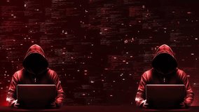 Hacker Using Laptop Cyber Attack Concept Animation, floating code and binary red digital environment. for cybersecurity visuals, hacking concepts, data breach awareness online. 3D Illustration - Powered by Shutterstock - Get 15% off with code: PIKWIZARD15
