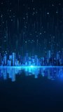 3D Digital City Skyline Falling Binary Code Particles Dark blue futuristic cityscape glowing skyscrapers digital numbers falling like rain. smart city technology, urban big data. 3D Illustration - Powered by Shutterstock - Get 15% off with code: PIKWIZARD15