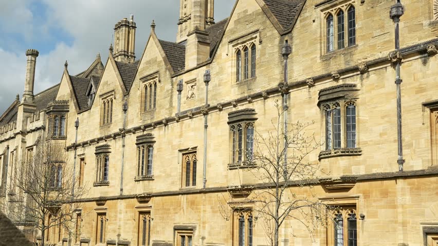 Elegant limestone buildings in Oxford, England. Traditional stone architecture