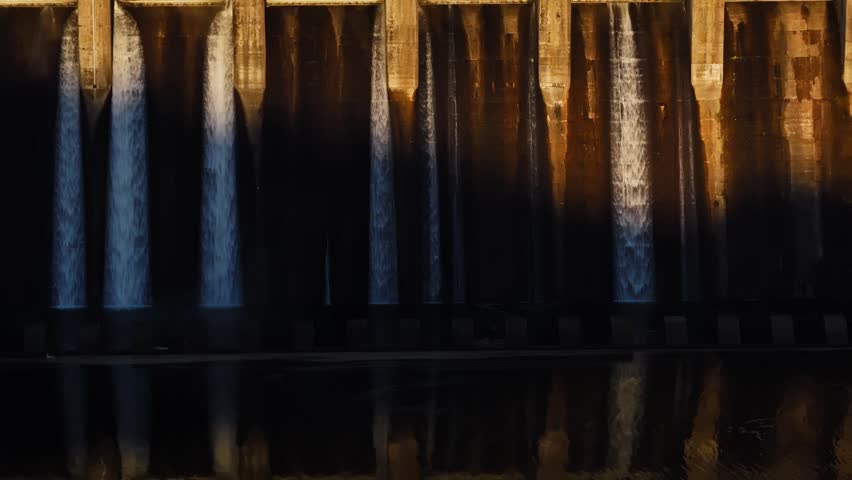Spillway Gates Of Carpenter Dam In Hot Springs, Arkansas, On The Ouachita River. Aerial Tracking Shot