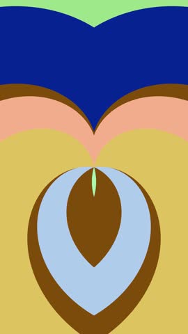 A symmetrical abstract pattern composed of colorful heart shapes in a vertical orientation.