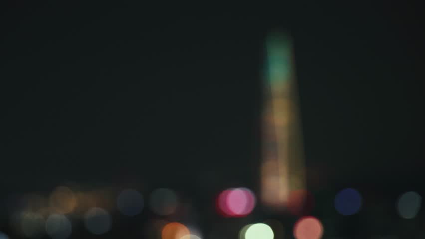 Mountain top night view of urban city skyline bokeh of Seoul in South Korea, Asia.