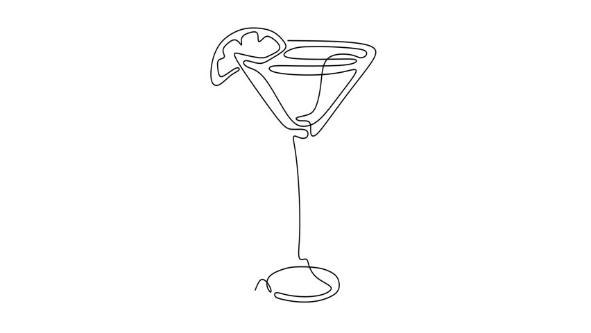 Animated self drawing of continuous line draw of   Cocktail glass with martini. Wineglass   . Full length one line animation. 4K
