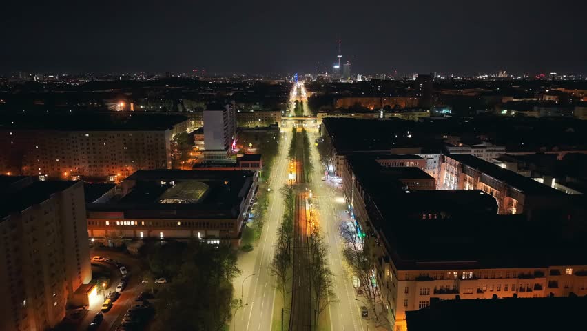 Berlin city night sky view drone footage