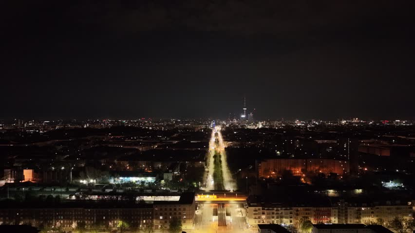 Berlin city night sky view drone footage
