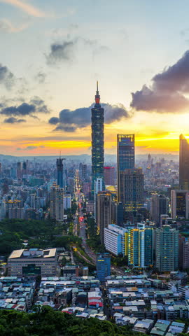 Timelapse of Traffic and Cityscape in Taipei, Taiwan. Vertical