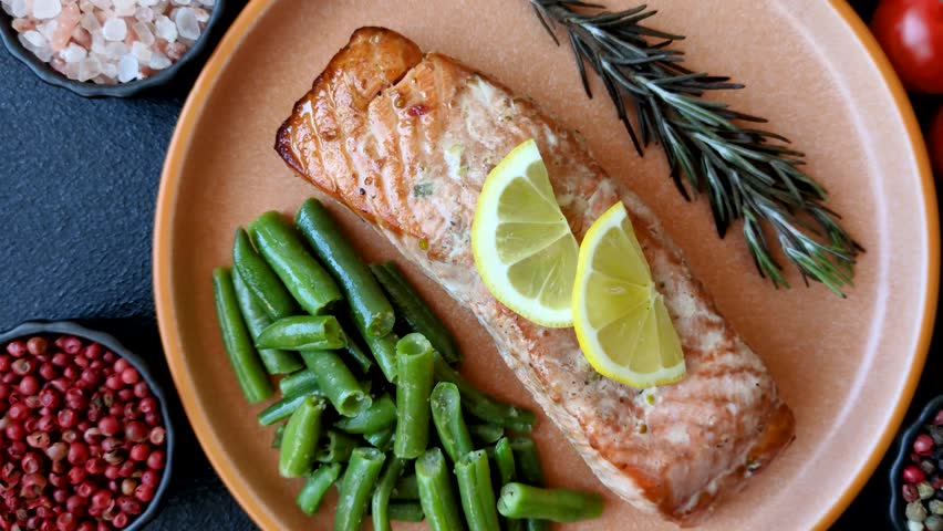 Fish, grilled salmon fillet, healthy food, seafood. Grilled salmon fillet as a background for your design