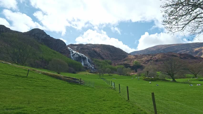 Gleninchquin waterfalls Kenmare Kerry Ireland beautiful wild valley in spring