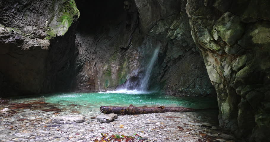 Fantastic landscape in an underground waterfall