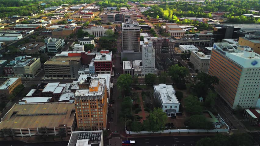 Aerial view historic and modern buildings Jackson Mississippi USA