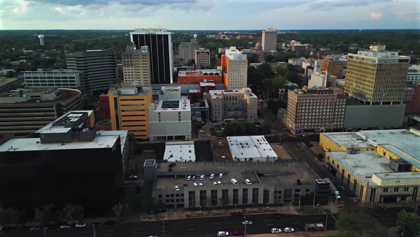 Aerial view business district downtown Jackson Mississippi USA