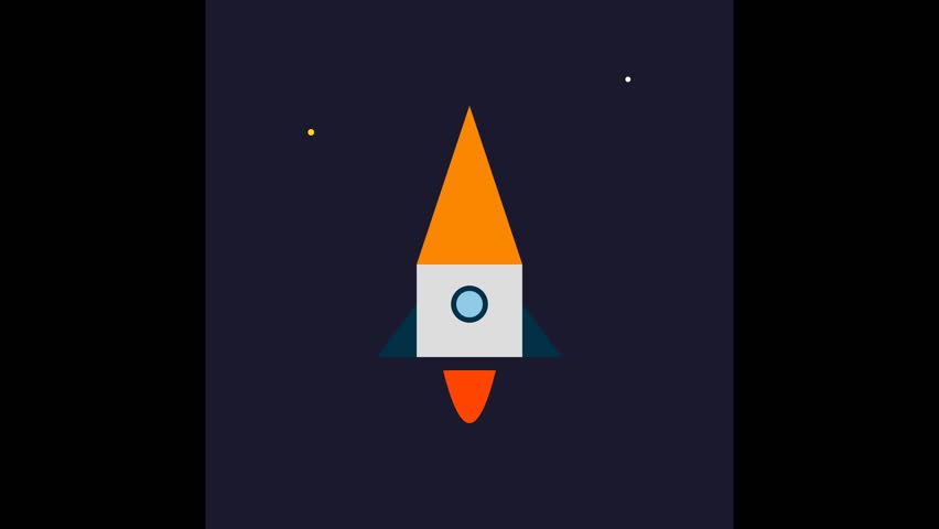 Minimalist Rocket Launch Animation into Deep Space, 4K Vector Motion Graphic.