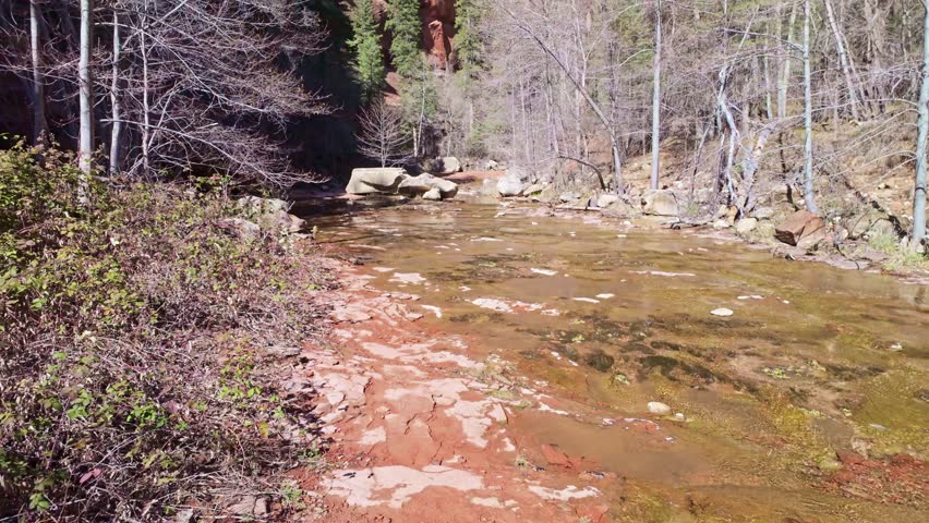 Scenic West Fork Trail follows Oak Creek through red rock canyon landscape near Sedona Arizona