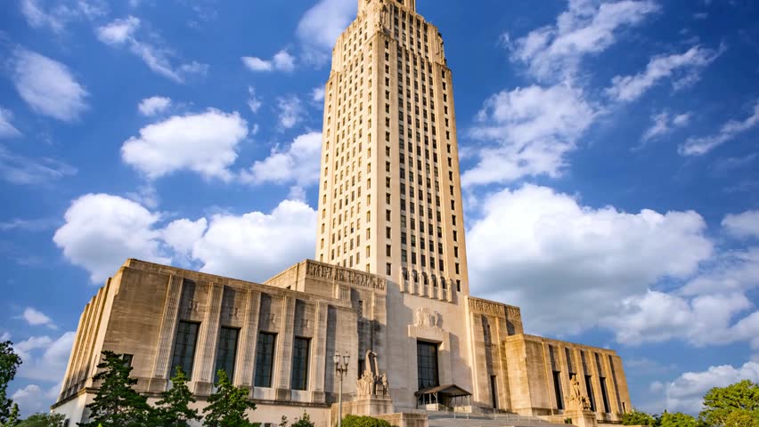 Louisiana State Capitol in Baton Rouge, Louisiana, USA.Aerial drone photo State Capitol Park Baton Rouge LouisianaLouisiana State Capitol Building against sky in Baton Rouge