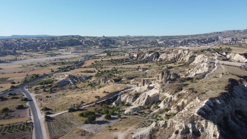 Mountain landscape in Cappadocia, Central Anatolia region, Turkey. Tuff mountains.