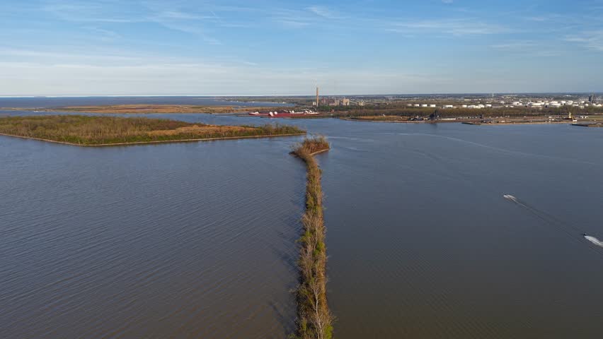 Aerial view of the industrial Port of Toledo  on lake Erie in Ohio.