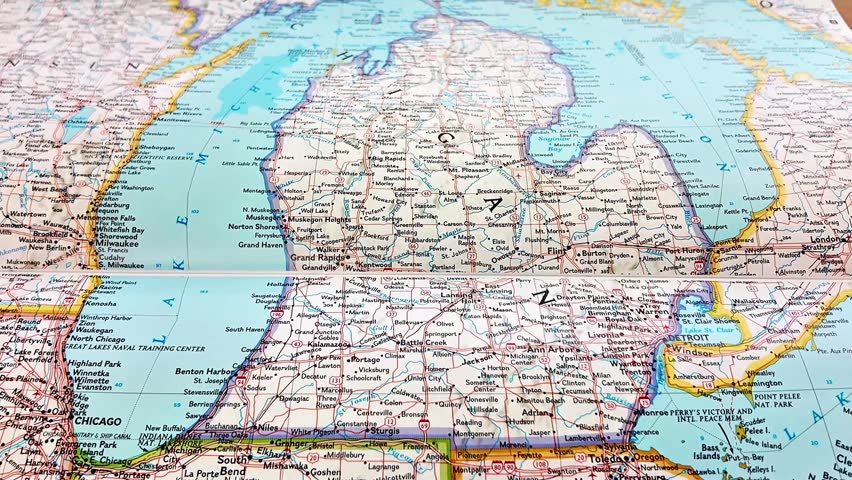 Close up View of Michigan, United States on a world map 4K
Detroit, MI 4-18-2026 