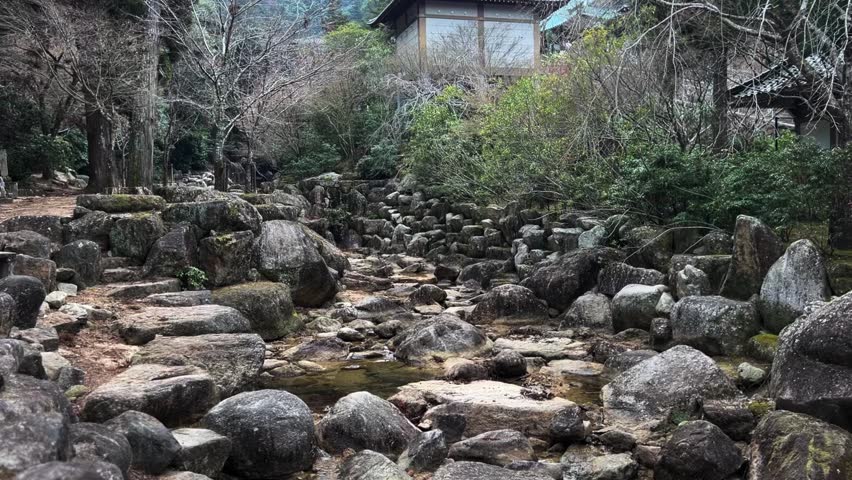 Natural Dry Creek Bed By a Temple in Japan