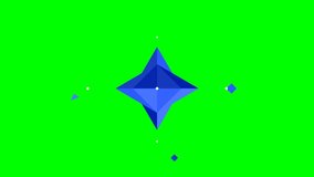 An animation of four multifaceted blue geometric stars spinning smoothly against a solid green screen backdrop with subtle particle effects. - Powered by Shutterstock - Get 15% off with code: PIKWIZARD15