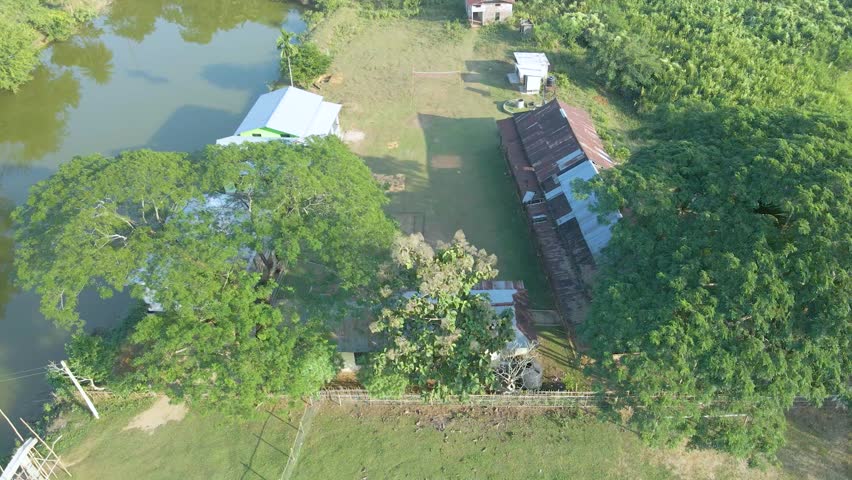 A rural school campus with open playground, football field and badminton court surrounded by trees and greenery highlights education infrastructure and student activity in Jalukbari, Assam.