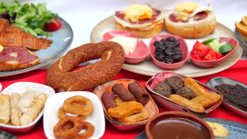  turkish breakfast with diverse dishes