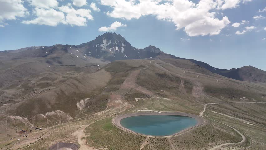Aerial View of Mount Erciyes and Lake in Kayseri Turkey Drone Footage