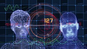 A high-tech futuristic couple interacts with a cybernetic data map displayed as a hologram. This professional 3D animation features cutting-edge visuals, digital interfaces, and immersive sci-fi design. It represents themes of artificial intelligence, big data, and virtual connectivity. Ideal for use in tech рекламе, presentations, futuristic storytelling, and innovative digital media content. - Powered by Shutterstock - Get 15% off with code: PIKWIZARD15