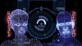 A high-tech futuristic couple interacts with a cybernetic data map displayed as a hologram. This professional 3D animation features cutting-edge visuals, digital interfaces, and immersive sci-fi design. It represents themes of artificial intelligence, big data, and virtual connectivity. Ideal for use in tech рекламе, presentations, futuristic storytelling, and innovative digital media content. - Powered by Shutterstock - Get 15% off with code: PIKWIZARD15