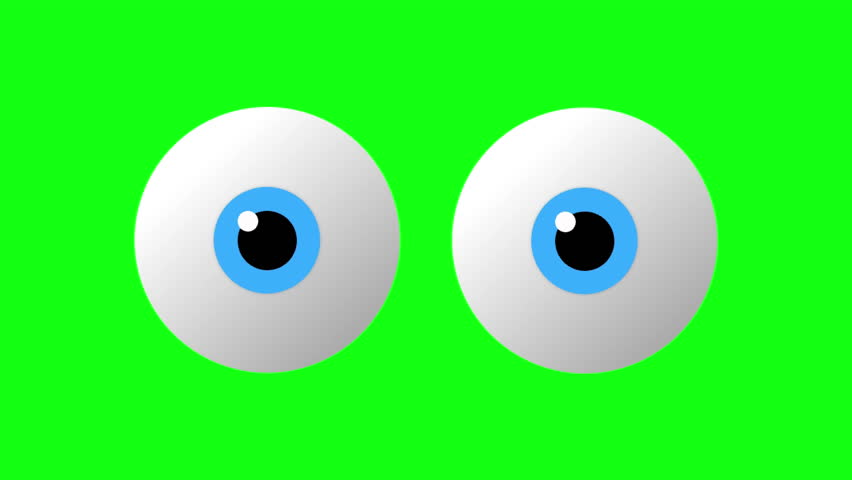 Pair of Cartoon Eyeballs with Blue Irises on Green Screen Background