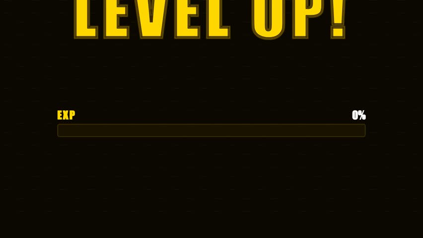 Level Up Gaming Animation with Filling Experience Progress Bar and New Rank Achievement Notification for Gamer UI