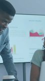 Diverse team collaborating in office with digital data processing animation overlay. Teamwork, collaboration, technology, innovation, business, data-driven - Powered by Shutterstock - Get 15% off with code: PIKWIZARD15