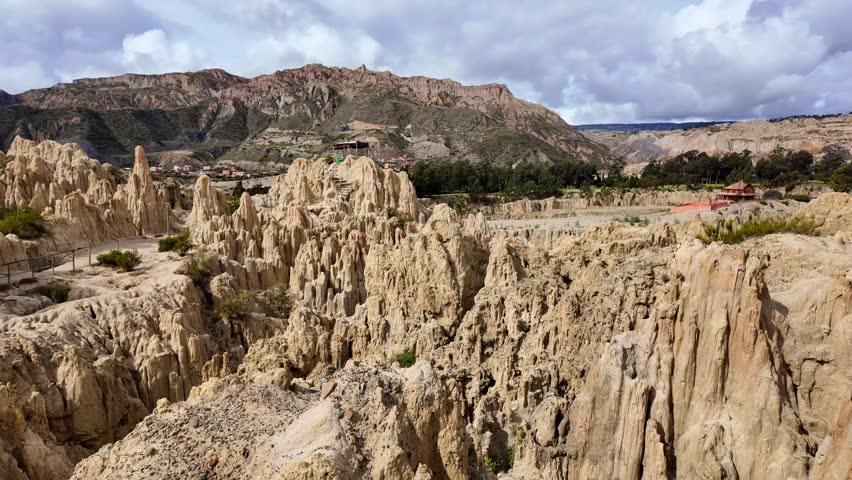 Lunar Landscape of Valle de la Luna in La Paz, Bolivia: Eroded Clay Spires and Rock Formations