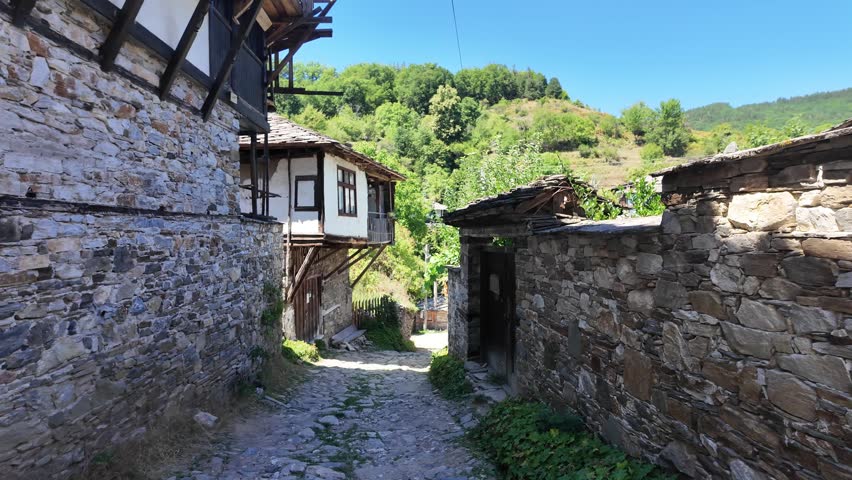 Summer view of Village of Dolen with Authentic nineteenth century houses, Blagoevgrad Region, Bulgaria