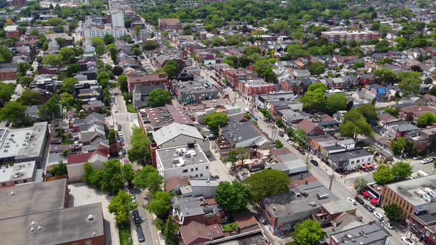 Aerial view of Queen Street West in Toronto