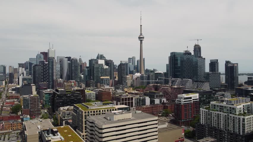 Aerial view of downtown Toronto skyline and cityscape