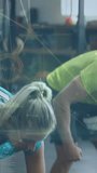 Workout partners gripping barbell on mat initiating sync lift for training overlay tracking form. Duo, weights, gym, motion, synchronized, focus, vertical video - Powered by Shutterstock - Get 15% off with code: PIKWIZARD15