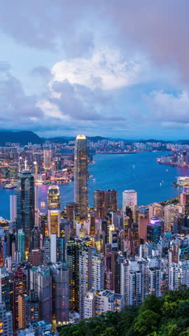 Scenic of Hong Kong city and Traffic light at night.
