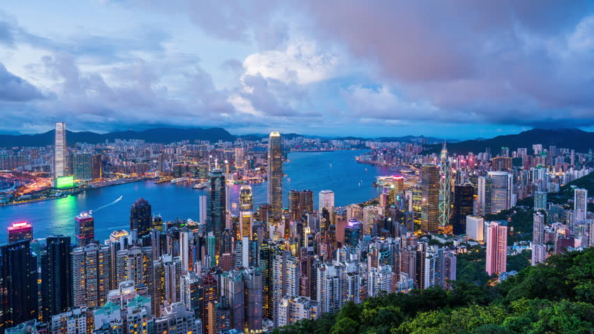 Scenic of Hong Kong city and Traffic light at night.