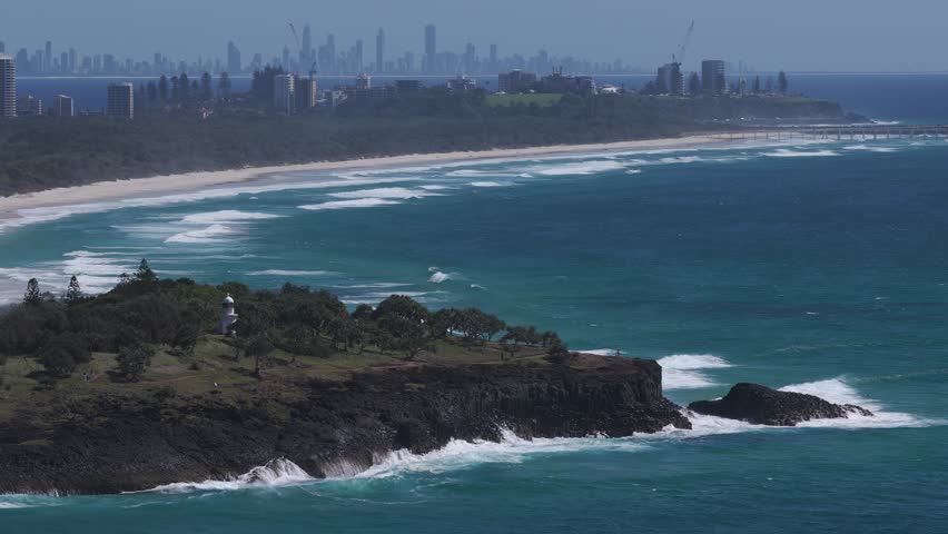 Scenic View Of Fingal Head Lighthouse Situated On A Volcanic Headland In NSW, Australia - Drone Shot