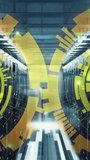 Animation of loading circles over computer language against bars on server room in background. Digital composite, multiple exposure, progress, coding, networking, data server and technology concept. - Powered by Shutterstock - Get 15% off with code: PIKWIZARD15