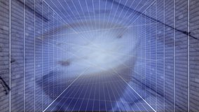 Animation playing revealing cylinder tilting forward in wireframe tech tunnel with streaks and code. Jar, cube, grid, digital, holographic, glow, neon - Powered by Shutterstock - Get 15% off with code: PIKWIZARD15