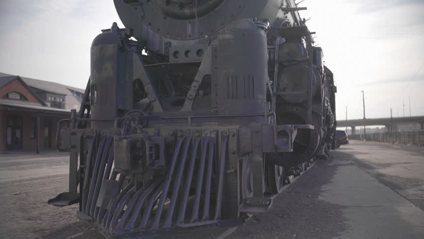 Close Front View of Santa Fe 2912 Steam Locomotive in Pueblo Colorado USA