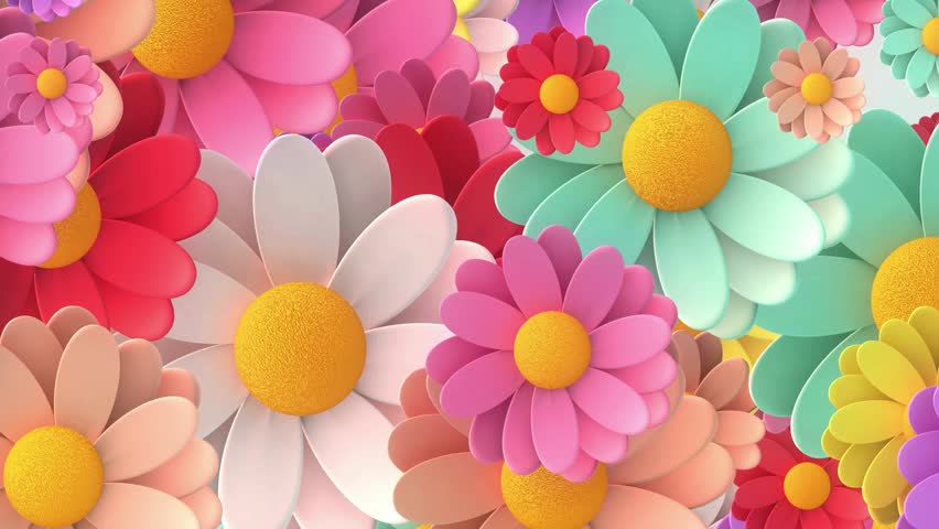 Colorful 3D Stylized Daisy Flower Motion Graphics Background